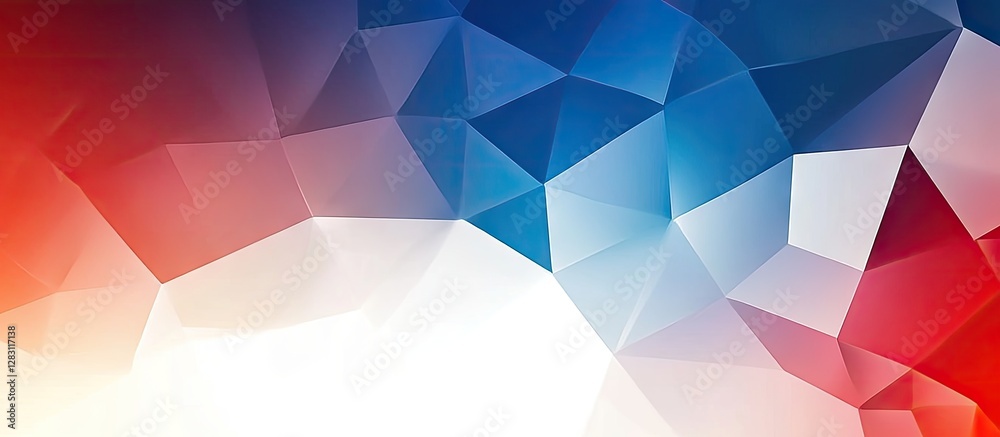 Poster vibrant geometric abstract background featuring a gradient from blue to red with large triangular sh