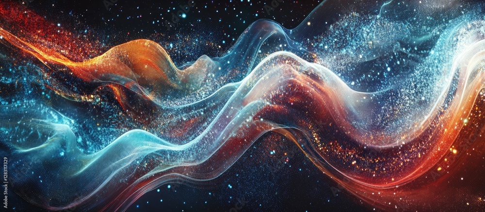 Leinwandbilder futuristic abstract background featuring flowing wavy lines in vibrant blue orange and white hues wi