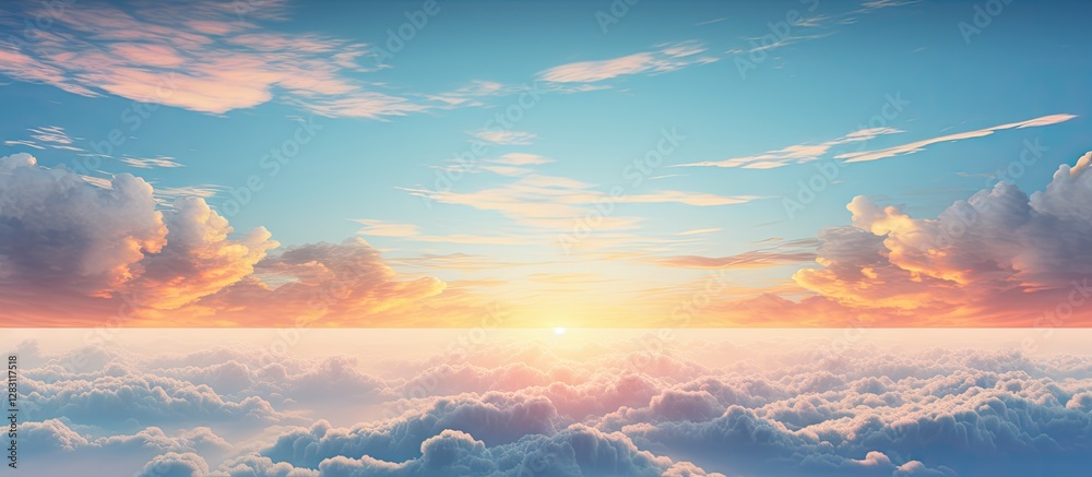 Aufkleber vibrant sunrise over soft clouds with shades of pink and orange blending into a blue sky creating a 