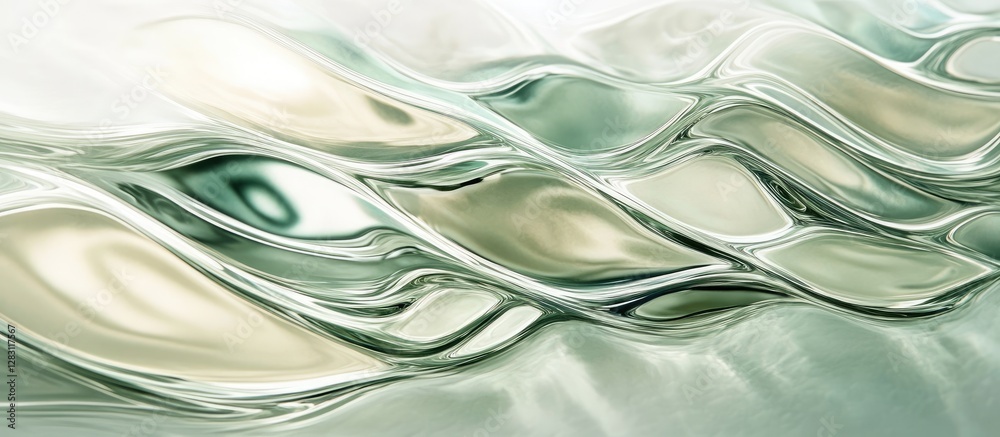 Leinwandbilder abstract fluid shapes in soft green and silver tones create a serene composition with flowing curves