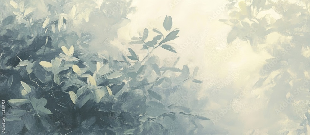 Poster abstract soft focus nature backdrop with gray and green foliage blending harmoniously creates a sere