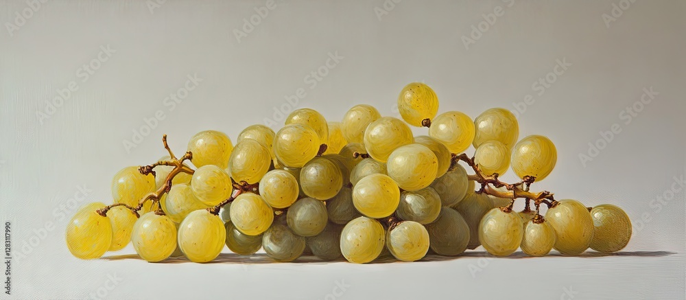 Poster yellow grapes arranged in a cluster against a smooth white backdrop showcasing their round shape and