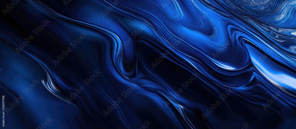 Poster deep navy blue marble texture with fluid patterns illuminated by soft natural light creating an eleg