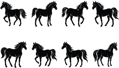 Horse Icon Set. Running Horse shilhouette Illustration vector 