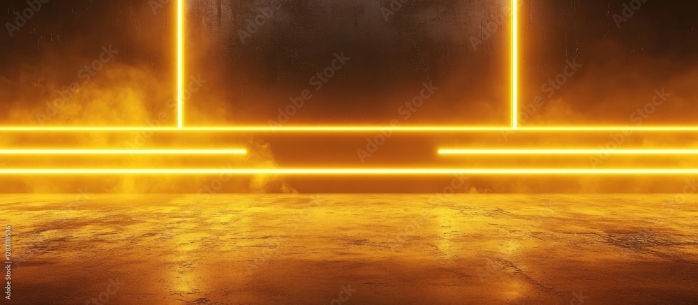 Aufkleber vibrant yellow neon light beams create a dynamic atmosphere with a dusty golden haze on the reflecti