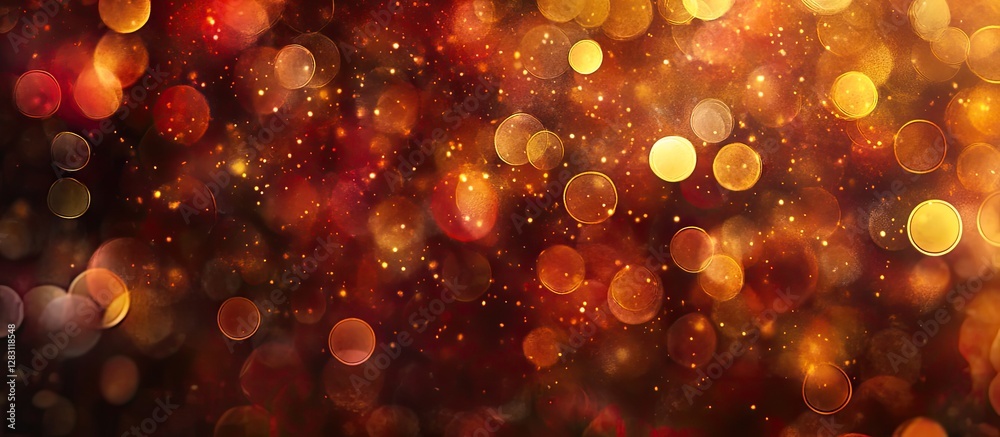 Fototapete golden bokeh lights on a dark background with hints of autumn colors creating a warm, atmospheric fe
