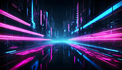 Obraz premium futuristic dark background with glowing pink and blue neon streaks, creating a cyberpunk digital feel