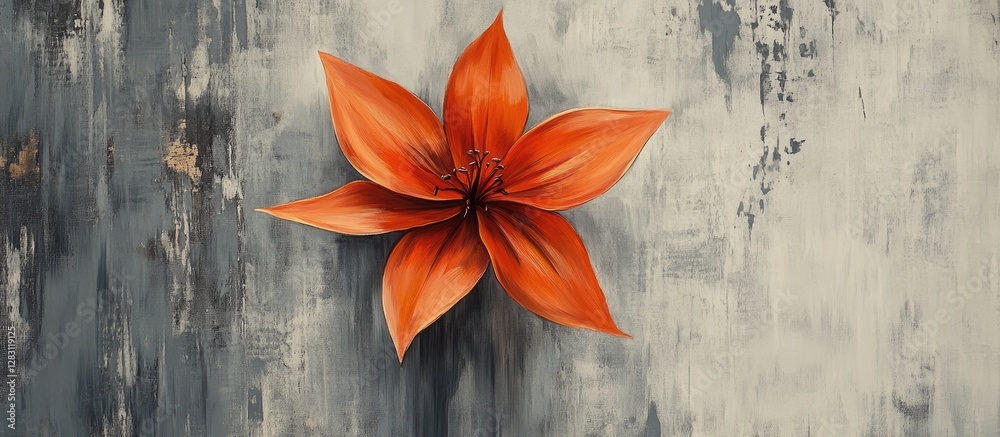 Aufkleber vibrant orange flower centrally positioned against a textured gray background highlighting soft patt
