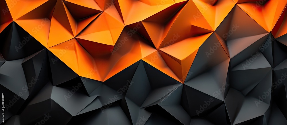 Leinwandbilder geometric abstract background featuring orange and black triangular facets arranged dynamically crea