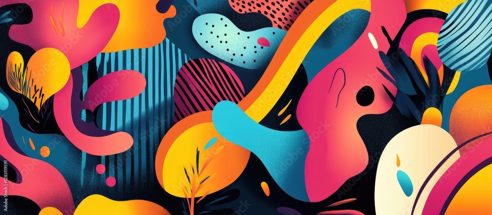 Leinwandbilder vibrant abstract design featuring bold splashes of color in red, blue, orange, and yellow, with laye