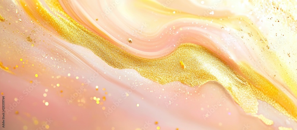 Fototapete Elegant abstract background in pastel tones of gold and yellow with a smooth flowing design; soft gradients and shimmer create a luxurious ambiance.