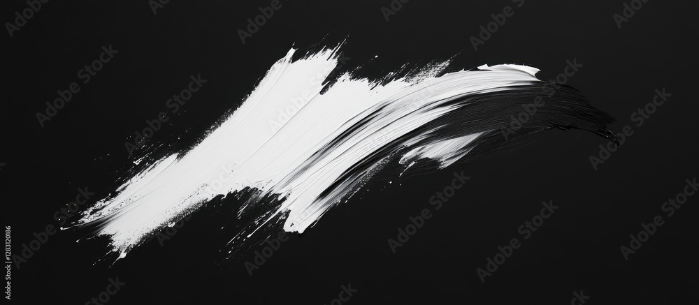 Aufkleber Dynamic white brushstroke on a solid black background creates striking contrast emphasizing the bold separation of light and dark elements.