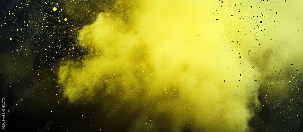 Leinwandbilder vibrant yellow neon light effect surrounded by swirling dust particles against a dark background cre