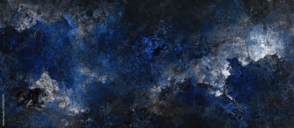 Leinwandbilder Textured abstract background with deep blue and black grunge tones, featuring swirling patterns and a moody artistic feel, perfect for creative projects.