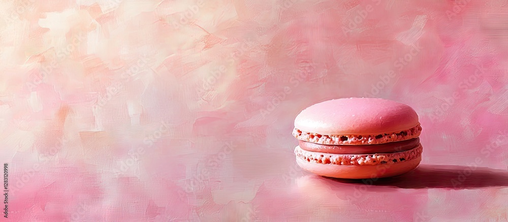 Poster pastel pink and beige macaron on a soft blurred background, highlighting the delicate texture and vi