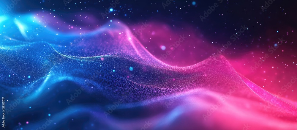 Poster vibrant abstract waves of blue and pink light flow seamlessly across a dark background creating a dy