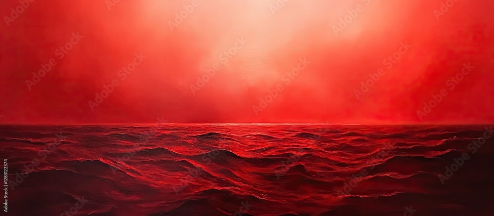 Leinwandbilder Intense red mist blends seamlessly with a vibrant red backdrop creating an immersive surreal landscape of deep shadows and striking hues.