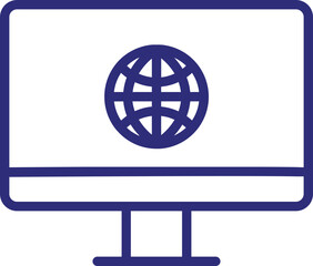 Computer with Globe Outline Icon