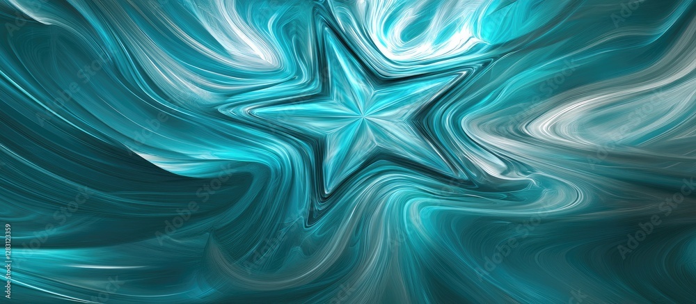 Aufkleber vibrant teal abstract design featuring a prominent five-pointed star shape at the center with swirli