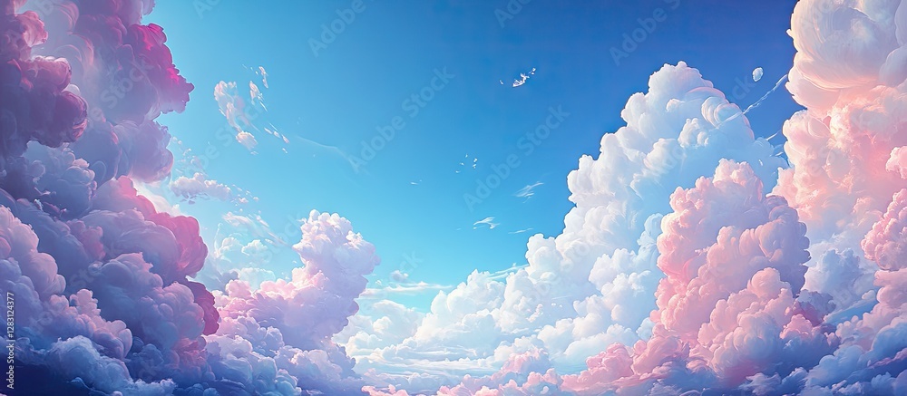 Aufkleber vibrant blue sky adorned with fluffy white clouds blending soft pink hues creating a serene atmosphe