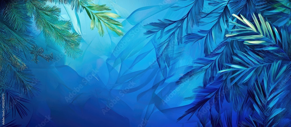Aufkleber elegant blue background featuring abstract evergreen designs on the left, creating a festive and sop