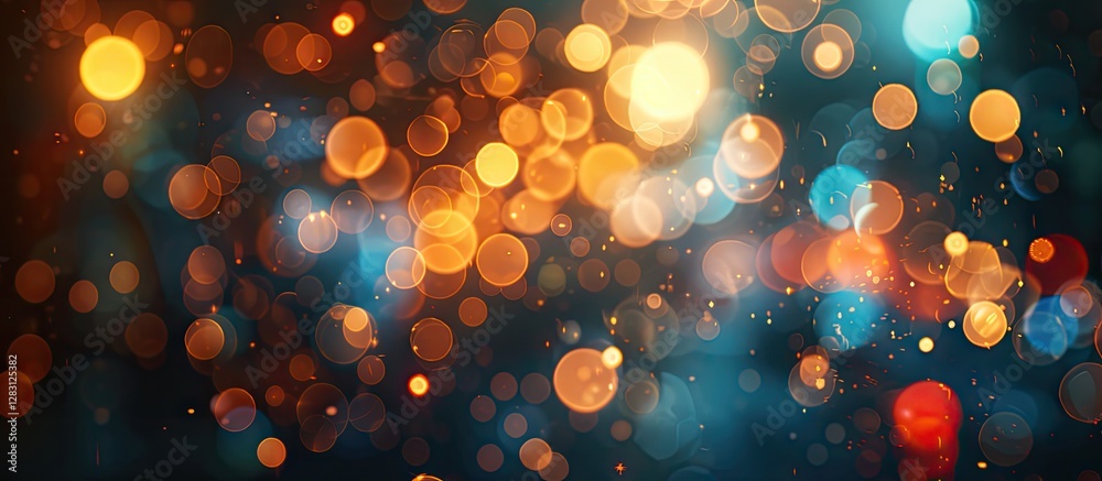 Poster blurry bokeh backdrop featuring orange, blue, and teal circles with ample copy space ideal for desig