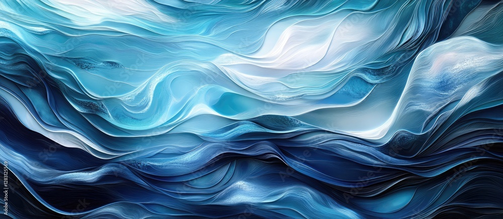 Poster abstract ocean waves in shades of blue and turquoise with smooth fluid texture creating a serene and