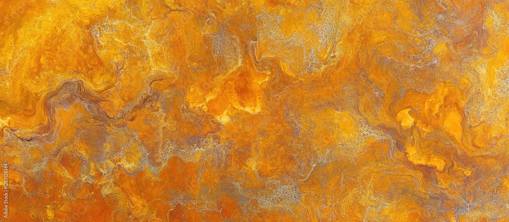 Poster vibrant swirling patterns of textured orange and yellow paint blend harmoniously with subtle gray ac