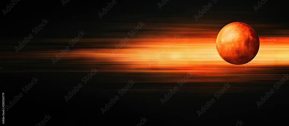 Poster eerie glow of a red planet in motion against a dark night sky with swirling orange and red hues crea