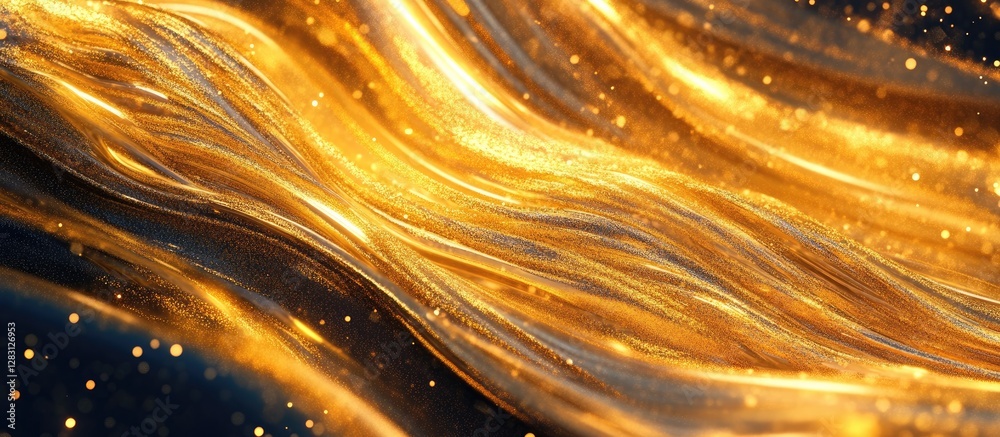 Aufkleber Golden waves of shimmering light against a deep navy background create an opulent and sophisticated atmosphere evoking elegance and luxury.