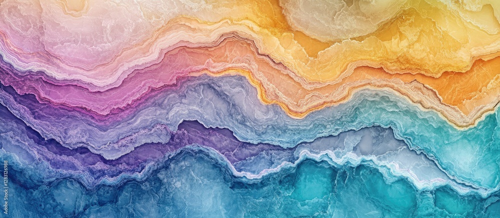 Aufkleber Multicolored marble gradient background with wavy overlapping layers in soft pink, orange, purple, and blue tones creating a vibrant design.