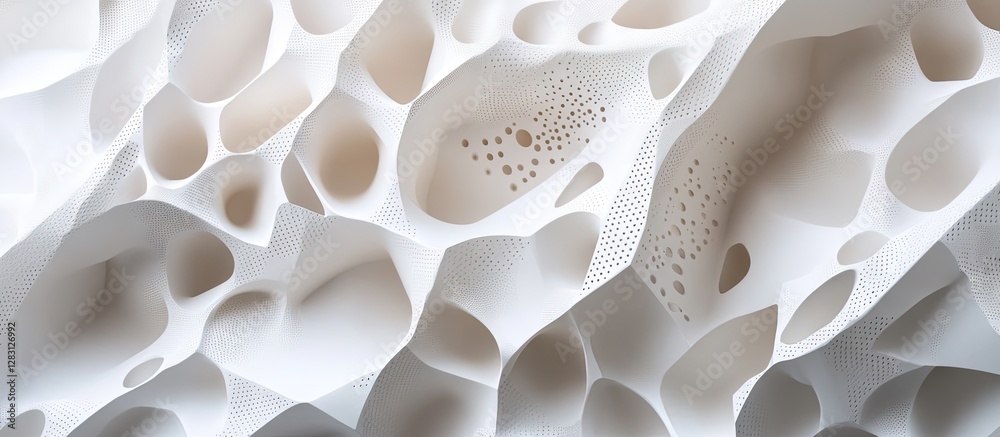 Aufkleber Textured abstract white background featuring soft organic shapes and irregular holes, creating a modern, minimalistic aesthetic.