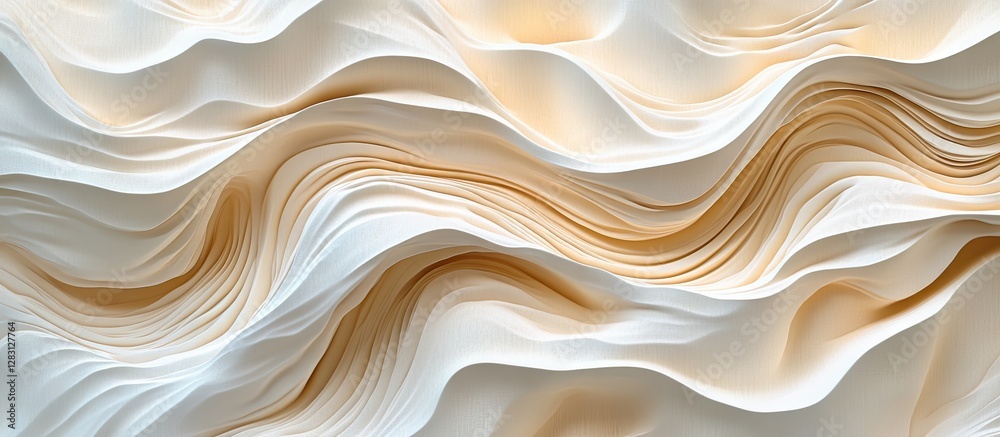 Poster Abstract background showcasing flowing wavy patterns in soft beige and white tones with textured dimensional layers creating visual depth.