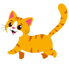 Adorable Cartoon Cat with Stripes - Playful and Happy Kitten Illustration
