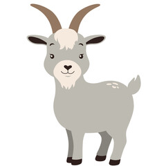 Adorable Cartoon Goat with Light Gray Fur and Brown Horns - Cute Animal Illustration
