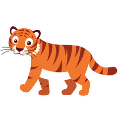Cute Cartoon Tiger with Friendly Expression and Large Eyes - Adorable Animal Illustration
