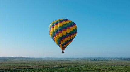 Naklejka premium Colorful hot air balloon over a grassy plain