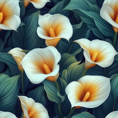 Calla lilies flowers plants floral blooming botanical seamless pattern ornament design, tile