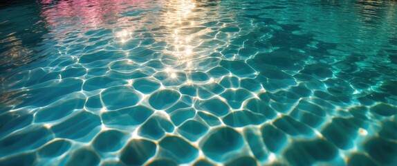 Blue water surface with light reflections and ripples in a pool scene during the day.
