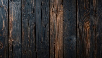 Naklejka premium Dark wooden texture background with various shades and grain patterns, suitable for design and architectural projects.