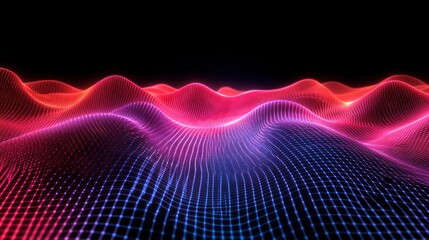 Fototapeta premium Abstract red and blue glowing wave landscape.