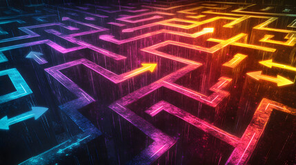 Colorful Abstract Maze with Arrows and Neon Light Effects