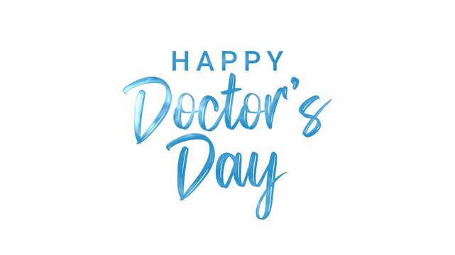 Happy doctors day animated text in blue color for video greeting card. gift card. 30 march World Doctor's Day. alpha channel, 4k
