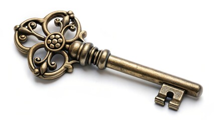 Ornate Antique Key on White Background