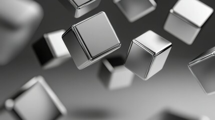 Floating Metallic Cubes on Minimalist Background - Modern Technology Concept