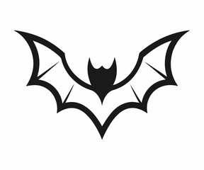 A clean, bold silhouette of a bat against a plain white background.
