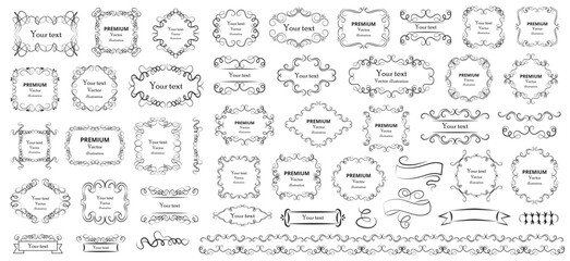 Calligraphic design elements . Decorative swirls and scrolls, vintage frames , flourishes, labels and dividers. Valentine's day special pack design elements. Retro vector illustration