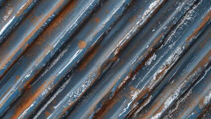 Rusty galvanized iron texture with blue and orange tones for industrial and architectural design backgrounds.