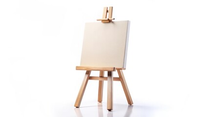 Wooden Easel with Blank Canvas on White Background