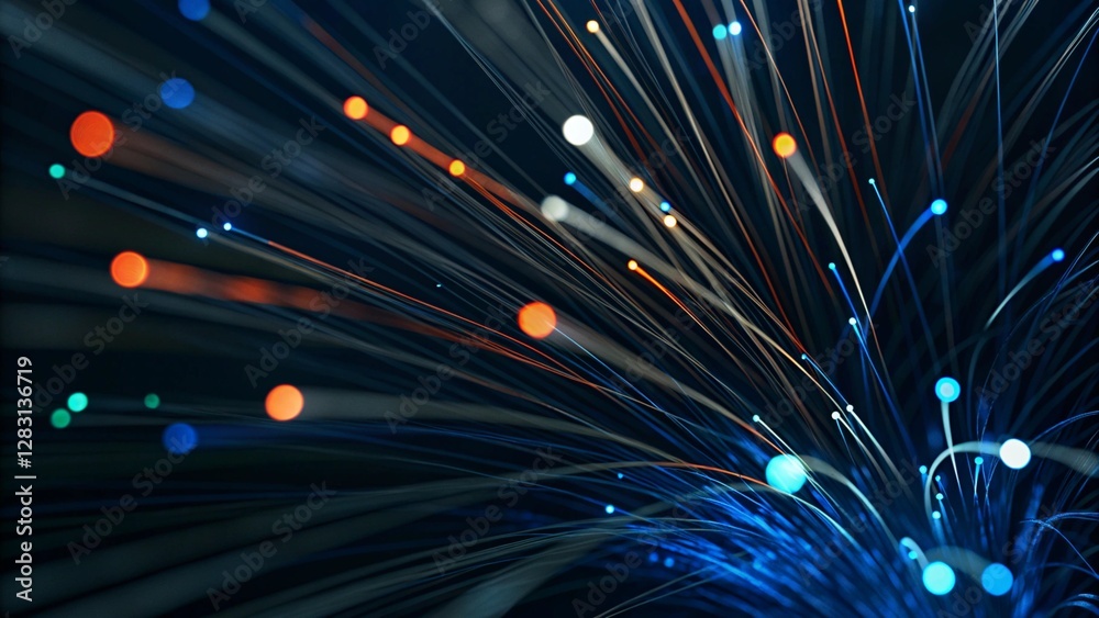 Poster wireless data transmission, high speed internet. information flow in abstract cyberspace. neural net